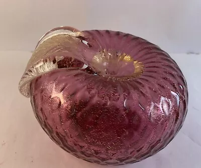 Vintage Murano Art Glass Italian Fruit PINK APPLE W/ Gold Flecks & Stem • $59.95