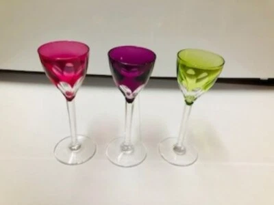 $174.99 • Buy SET OF 3 VAL SAINT LAMBERT GEVAERT 4 Oz WINE GLASSES - RED, PURPLE, GREEN