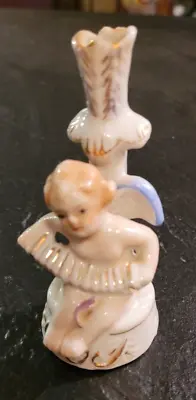 Vintage Miniature Bud Vase/Candle Holder -Cherub Playing Accordion -Japan • $3.99