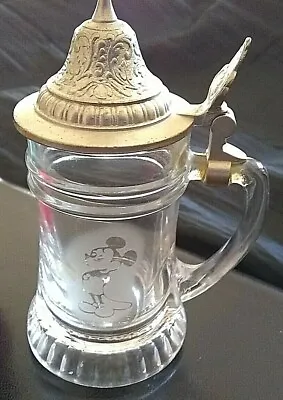 Vintage Mickey Mouse Mini Stein Schnapskrugerl Germany Glass Pewter • $27.97