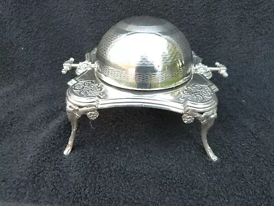 £12.99 • Buy Antique Silver Plate Caviar Butter Dish Ornate Globe Design Glass Dish Table Top