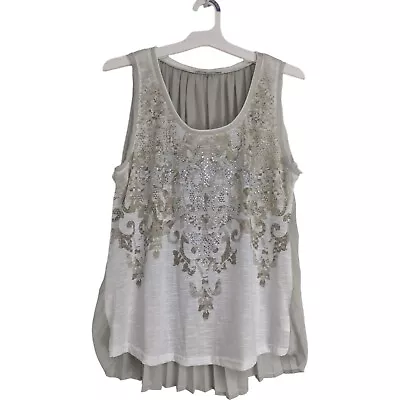 Miss ME Embellished Tank Top Sleeveless Blouse Cream Beige Women's Size Large • $32