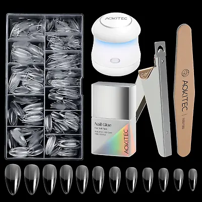 Almond Nail Tips And Glue Gel Kit Gel X Nail Kit 4 In 1Ultra-Portable LED Lamp • $25.99