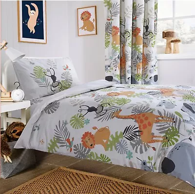 Kids Duvet Cover Set Safari Curtains Pillowcase Boys Girls Beddings • £15.24