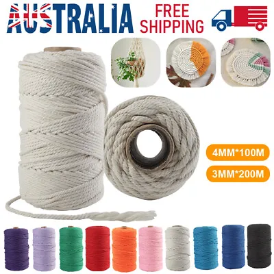 $9.05 • Buy 3mm/4mm Natural Cotton Twisted Cord Craft Macrame Artisan Rope Weaving Wire AU