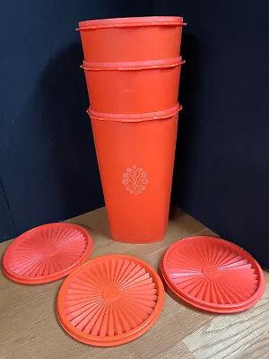 3 Vintage Tupperware #1222 Large Orange 16-cup Canisters And Lids • $7.50