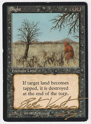 Gold Signed Blight HP Legends English Artist Pete Venters 1994 MTG Magic Vintage • $35