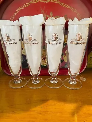 Vintage Budweiser Beer Pilsner Style Glasses - Gold Rimmed Set Of 4 (12 Oz) • $25