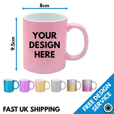 Real Glitter Gold Silver Pink Custom Printed Mug • Print Cup Gift Text Logo Mugs • £9.99