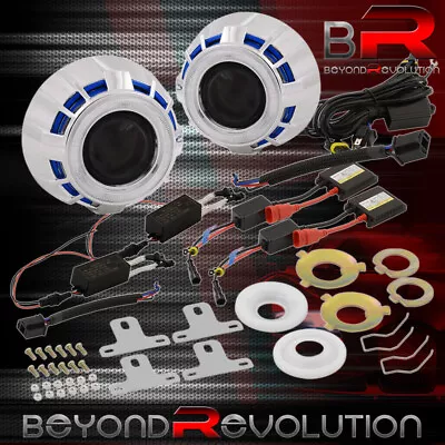 Universal White Blue Dual Halo Rings Shroud 2.5  Projector Retrofit HID DIY Kit • $56.99