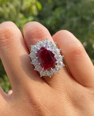 3Ct Cushion Cut Lab-Created Red Ruby Halo Engagement Ring 14K Rose Gold Plated • £112.21