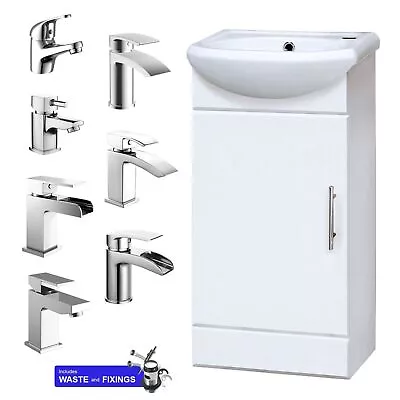 400mm Bathroom Vanity Unit Basin Sink Cloakroom Single Door Cabinet Chrome Tap • £104.95