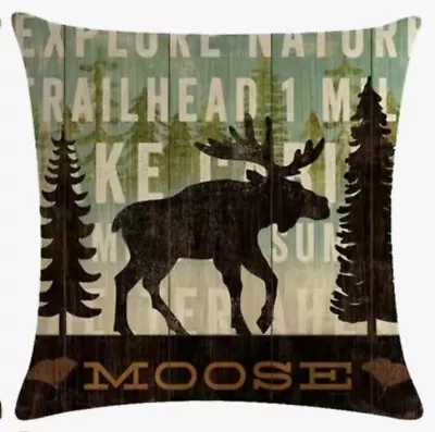 Moose Rustic Cabin Lodge Hunting Man Cave Throw Pillow Cover Holiday Home Decor • $13.08