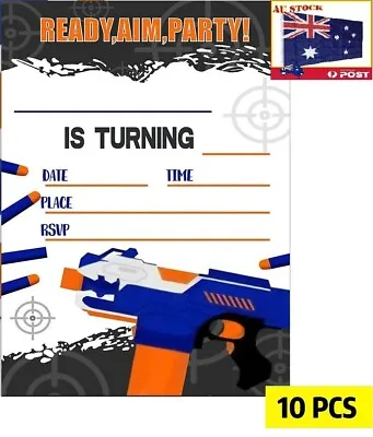 10 X Blaster Nerf Gun Battle Birthday Party Invitation Cards AU Stock • $4.80