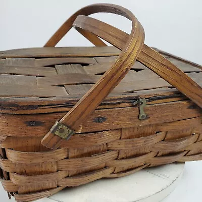 Vintage Picnic Basket FARMHOUSE Decor 13x11x6 Inch W/ Original Hardware Handles • $37.50