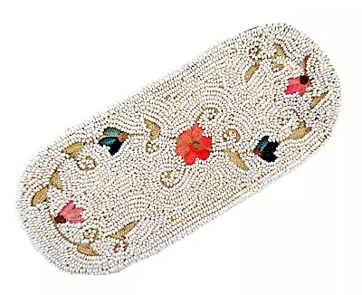 Embroidered Point De Beauvais Floral Beaded French Eyeglass Case 1950's • $49