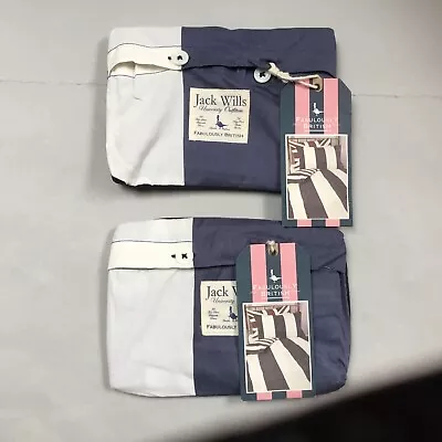 £20 • Buy Jack Wills Longbridge Pillowcase Navy White Stripe Reversible X2 In Cloth Bag