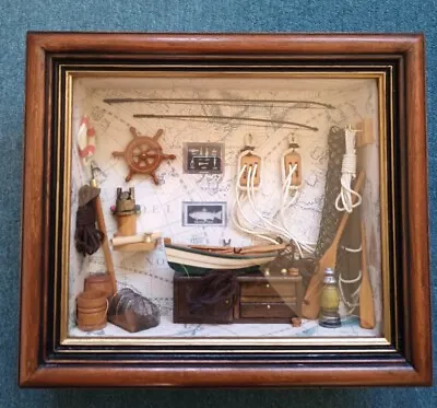 Arister Wood Hanging Box Glass Wood Frame Nautical Sail Boat Art Decor • £24.99