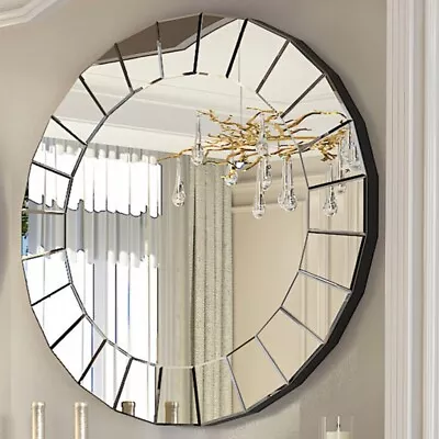 80cm Large Round Wall Mirror 3D Bevelled Glass Art Mirror Home Decorative Mirror • $119.90