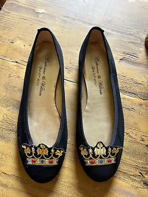 French Sole Royal Memorabilia Kate Middleton & William Wedding Black Suede Pumps • £60