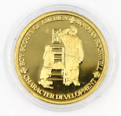 Commemorative Glacier's Edge Council Gold Tone Coin Norman Rockwell WI BSA • $15