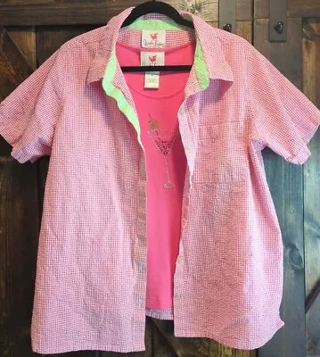 Vtg Quacker Factory Sz XL Two Piece Shirt Sleeve Button Up Top With Tank Pink • $19.99