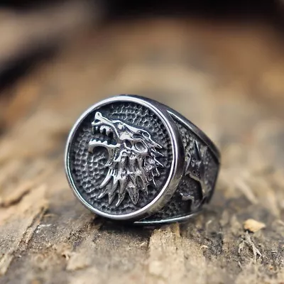 Personality Silver Direwolf Ring Fashion Simple Elegant Men's Jewelry Size 7-13 • $1.44