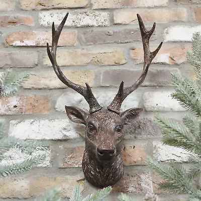 £32.99 • Buy Vintage Aged Resin Reindeer Deer Stags Antlers Head Wall Mounted Large Sculpture