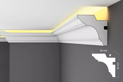 PLASTER COATED COVING Moulding Uplight LED Cornice SGL12 90mm X 90mm PREMIUM • £10.30