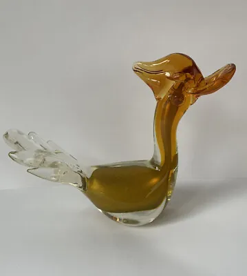 Vintage Murano Hand Blown Glass Duck Bird Amber Gold Road Runner 6” • $24.99