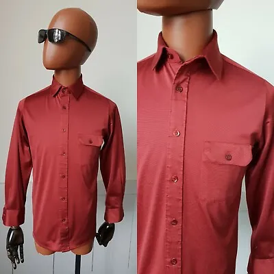Ocartni Jersey Fabric SHIRT Size XS Brown Vintage 1970s Mod *XS* VG42 • £10