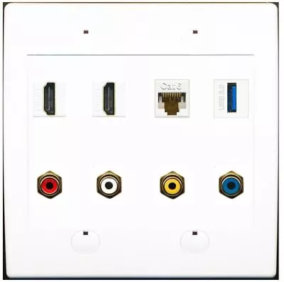 CAT6 2 HDMI RCA-BLUE-RED-WHITE-YELLOW USB-3 Wall Plate • $28.69