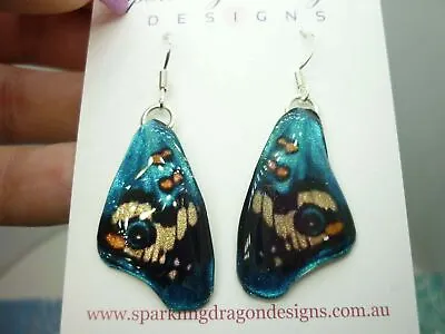 Butterfly Wing Medium Earrings Blue & Yellow - Fairy Jewellery Teacher Gift • $20