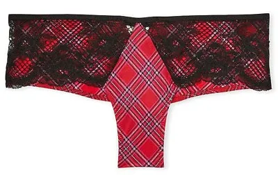 Victoria's Secret Very Sexy Fishnet Floral Lace Cheeky Panty Red Plaid S M NEW • £13.50