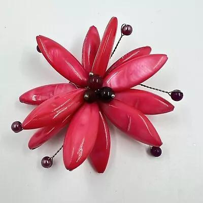 Pink Mother Of Pearl Flower Brooch Pin Artisan Wire Wrapped Daisy • $12.90