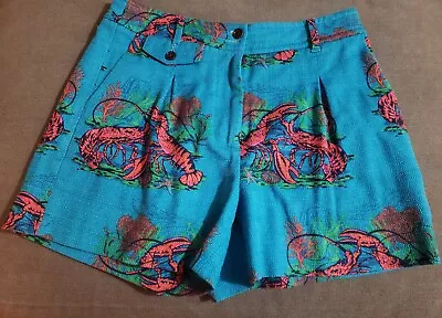 J Crew Shorts Women's Turquoise With Red Lobsters Pockets Cotton Blend Size 4 • $14.68