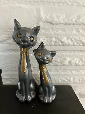 Vtg Siamese Cat Figurines Pewter Hong Kong Brass Eyes Neck Tie MCM Lot Kitten  • $33.99