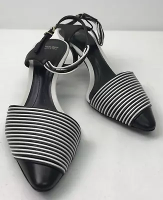 £150 • Buy Giorgio Armani Black & White Striped Sling Back Court Shoes  - UK 4.5 / EU 37.5