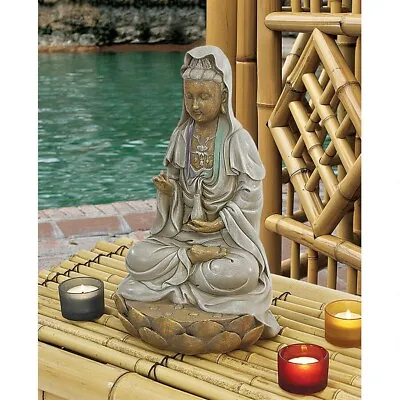 Quan Yin Buddha Sitting On A Lotus Statue Guanyin Kwan Asian Bodhisattva Deco • $46.91