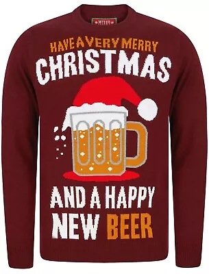 Christmas Jumpers Novelty Funny Knit Have A Merry Xmas & Happy New Beer Claret • £9.99