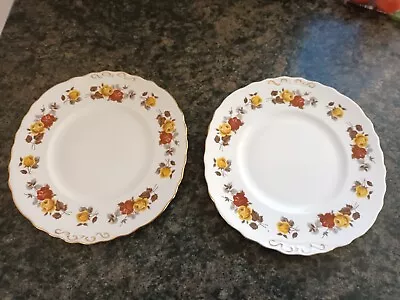 2 X Colclough Bone China Dinner Plates - Yellow/brown Roses Pattern-23cm- S7 • £4.50