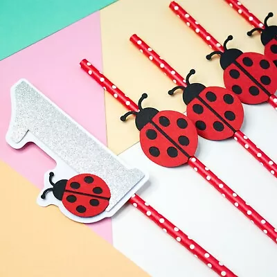 Ladybug Party Decor One Birthday Cake Topper And Party Straws 1st Birthday  • £8.40