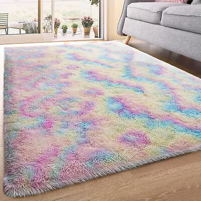 Large Fluffy Rugs Anti Slip Shaggy Rug Thick Living Room Bedroom Carpet Door Mat • £7.99