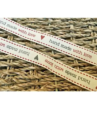 Hand Made With Love Red & Black 15mm Cream Ribbon Berisfords Gifts Labels Craft • £3.95