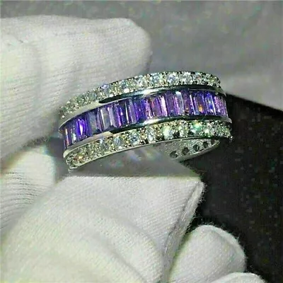 2 Ct Baguette Lab-Created Amethyst Diamond Men's Band Ring 14K White Gold Plated • $139.99