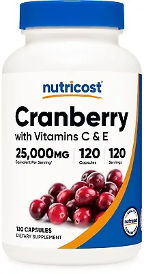 Nutricost Cranberry Extract (25000mg) (120 Capsules) With Vitamin C & Vitamin E • $14.98