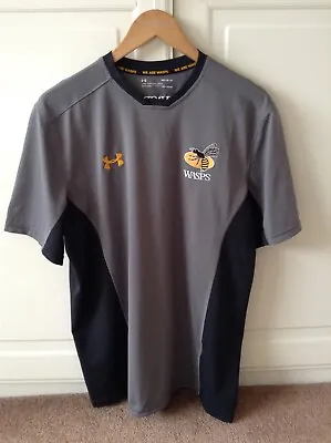 Wasps Rugby T-shirt. Under Armour Heatgear. Medium Loose. Grey/Black. Used. VGC. • £22