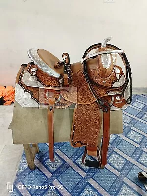 Western Leather Show Saddle With Silver Corner And Conchos All Size • $467.06