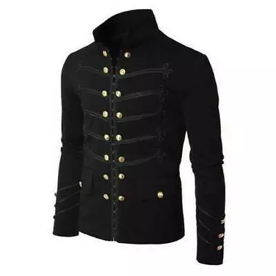 Mens Military Steampunk Jacket Rock Victorian Gothic Frock Coat Uniform Cardigan • $34.58