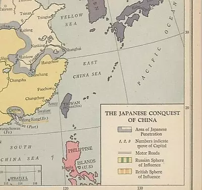 Vintage Map Japanese Conquest Of China - 1939 Book Plate European Civilization • $5.93